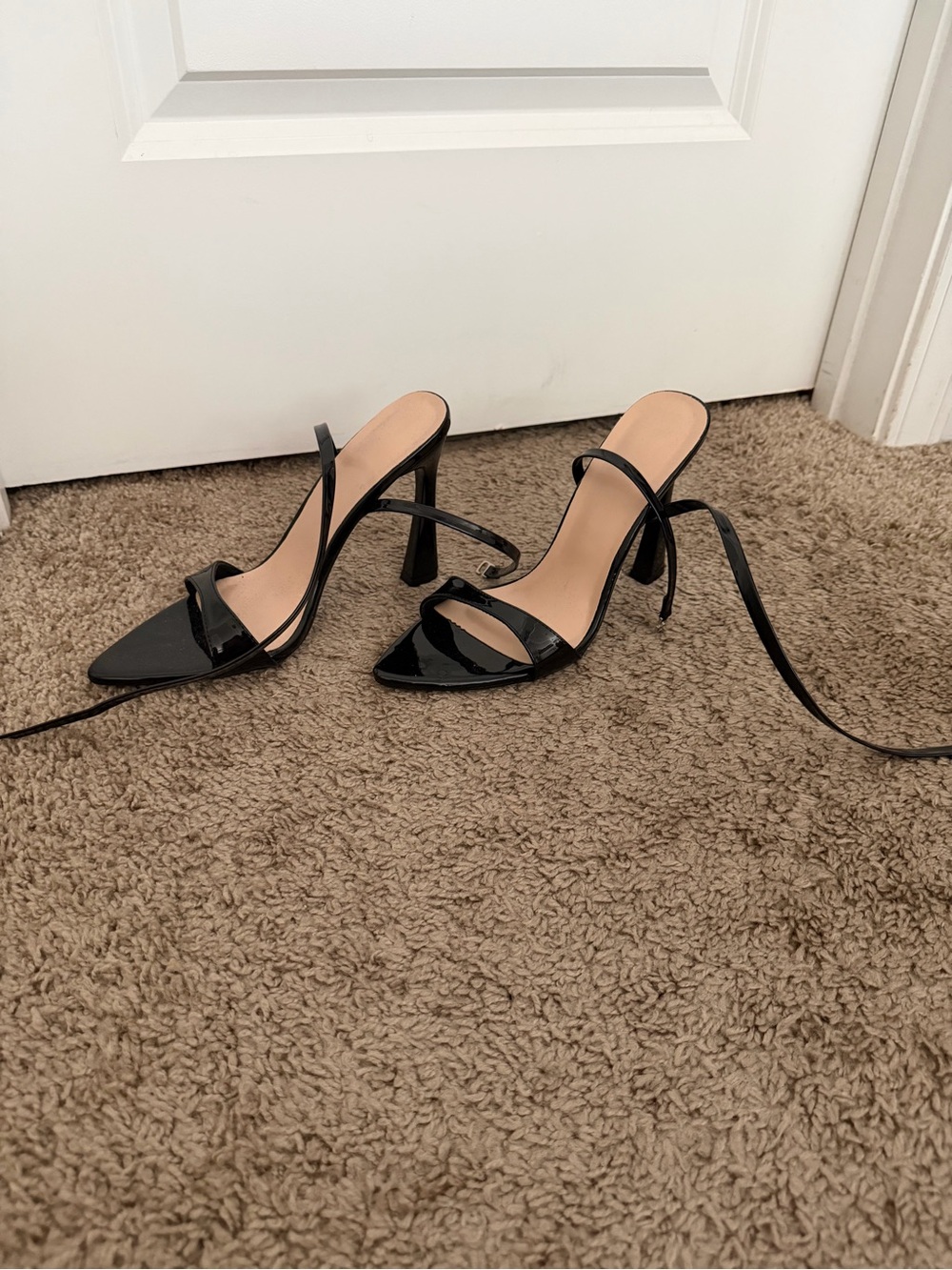 SHEIN Black Patent Strappy Pointed Toe High Heels